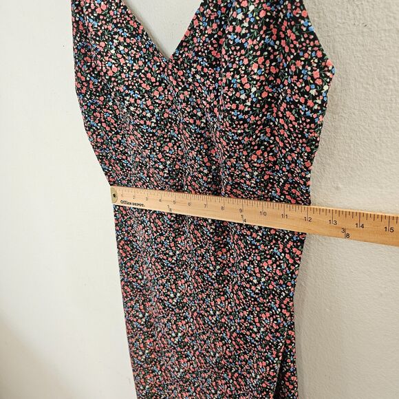 Polly Black Pink Blue Floral Print VNeck Spaghetti Strap Side Slit Dress 6 - Picture 6 of 10